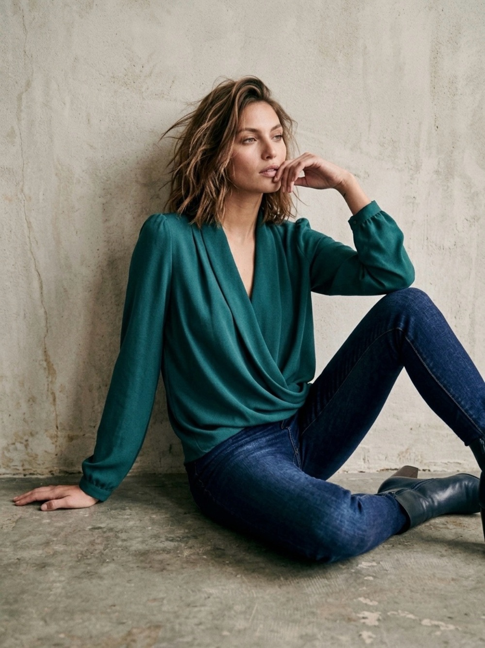 Sézane Emerald Green Abélia Draped Wrap Blouse FR 48 | XL